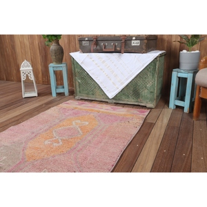 Alfombra Turca de 3x10.2 pies, Alfombra Pequeña Vintage, Alfombra Geométrica Rosa - Product Image 5