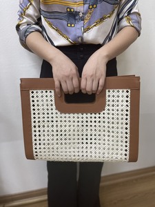 Meilleure vente pour l'été sac en rotin naturel avec sac de mode en cuir tissé à la main sac à poignée supérieure Boho - Product Image 5