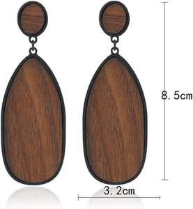 Boucles d'Oreilles en Bois pour Femmes-Grand Cercle Rond Géométrique Bois Drop Dangle Crochet Boucles d'Oreilles Mode Pendentif Mignon - Product Image 6