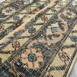 Turkish Small Rug, 1.6x4.9 ft Vintage Rug, <b>Brown</b> Check <b>Wool</b> Rug - Product Image 5