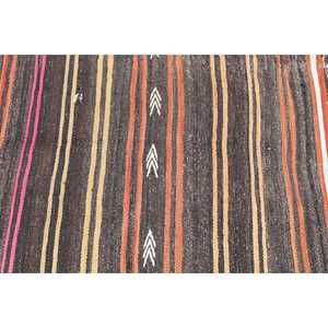 Vintage Kilim Runner Rug 2.3x12.7 ft (71x388 cm), Turkish <b>Brown</b> Persian <b>Wool</b> Rug - Product Image 5