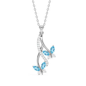 NOVAMART Fine 925 Sterling Silver Butterfly Pendant <b>Necklace</b> with Marquise Cut Diamond <b>Opal</b> Pearl Rhodium Plated Chain for Engag - Product Image 1