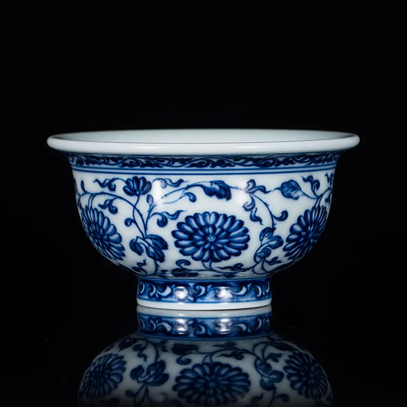 卸売中国風青と白の磁器ティーカップ磁器手作り手描きセラミックティーカップ