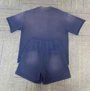 Ensemble t-shirt et short vintage pour hommes, sérigraphie style hip hop, tissu éponge 100% coton, délavé à l'acide - Product Image 4