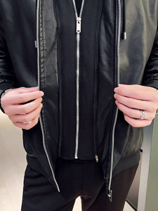 Veste en cuir pour hommes avec design personnalisé Veste en cuir de couleur unie Vêtements de rue Veste en cuir pour hommes pour la saison d'hiver - Product Image 6