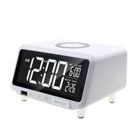Jam Meja Pintar dengan Pengisian Daya Nirkabel 15W, Layar LCD Besar, Alarm, Lampu Malam, dan Pengisian Daya USB