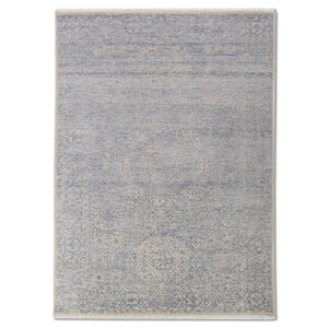 Tapis en laine et viscose noué à la main, motif médaillon, gris aurore et noir, pour usage domestique - SKWV-120 - Product Image 1