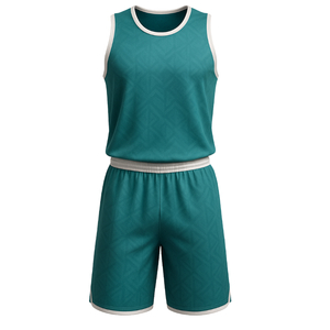 Nuevo Diseño de Uniforme de Baloncesto con Estampado Verde Azulado - Jersey y Pantalones Cortos de Malla de Secado Rápido con Ribete Blanco - Product Image 1