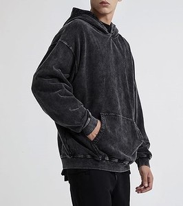 Color sólido Vintage Hoodie Hombres Peso pesado Algodón Fleece Oversized Fit Casual Street Fashion - Product Image 4