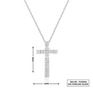 JEWELSPAARK 1.07 Ct Round Baguette Natural White Diamond Christian <b>Cross</b> Pendant Necklace 925 Sterling Silver Religious - Product Image 3
