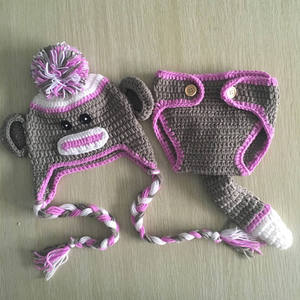 Disfraz de Mono Personalizado para Bebé Recién Nacido, Accesorio de Fotografía para Exteriores, Hecho a Mano con Ganchillo, Traje de Punto con Gorro y Pantalones con Diseño de Personaje - Product Image 4