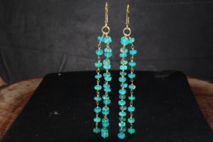 Pendientes colgantes de 3 líneas de ópalo verde, Plata de Ley 925, piedra de nacimiento rellena de oro amarillo, joyería de moda para regalo de fiesta de boda - Product Image 4