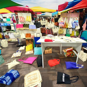 Bolsa de cosméticos para compras al aire libre con rayas multicolores ecológicas para mujer, bolsa de mano con cremallera geométrica, tejido de nailon fabricado en la India - Product Image 2