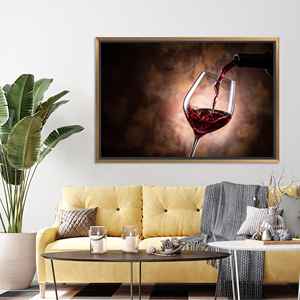 Printed Canvas Art: Modern <b>Red</b> <b>Wine</b> <b>Glass</b> Kitchen Decor,GOLD FRAMED CANVAS - Product Image 1