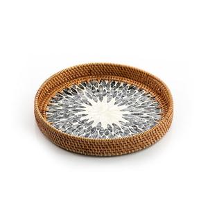 Ensemble de trois plateaux de service en rotin et nacre de tailles différentes, plateau à chocolats, best-seller - Product Image 6