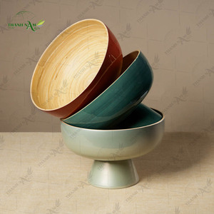 Tazón Largo para Ensalada con Base, Diseño Moderno, Hecho a Mano con Bambú Natural Ecológico, Personalizable, 30 cm de Diámetro, para el Hogar - Product Image 3