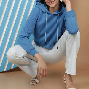 Sweat-shirt haut de gamme en tissu polaire doux et chaud, confortable et agréable pour la peau, sweat-shirt à capuche court pour femmes, manches longues, polaire court - Product Image 5