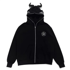 Customize Fashion <b>Skeleton</b> Rhinestone <b>Full</b> Face Print Zipper Hoodie Streetwear Heavy Weight 500gsm Men <b>Full</b> Zip up Hoodie - Product Image 4