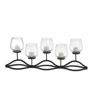 Lot de 5 bougeoirs élégants en verre et fer enduit de poudre noire parfaits pour la décoration élégante de la maison et les événements spéciaux - Product Image 1