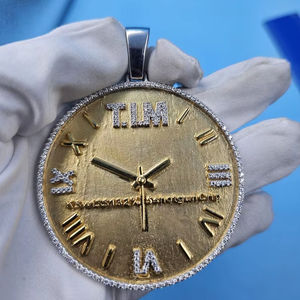 Pendentif rond en moissanite sertie de diamants, forme de montre vintage personnalisée, argent 925, cadeau de fête pour bijoux fins, pendentifs et breloques - Product Image 1