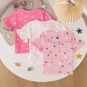 Dernière mode col rond imprimé à manches courtes filles t-shirts respirant polyester/coton prix de gros pas cher - Product Image 2