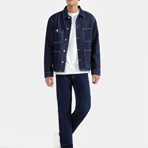 Chaqueta Vaquera Indigo Resistente para Primavera, Ropa Casual de Trabajo, Diseño Clásico con Botones, Múltiples Bolsillos, Ajuste Cómodo - Product Image 1