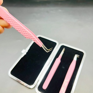 Pinzas para pestañas con etiqueta privada personalizadas, punta de fibra recubierta de polvo Rosa bebé de acero magnético puntiagudo recto sostenible - Product Image 6