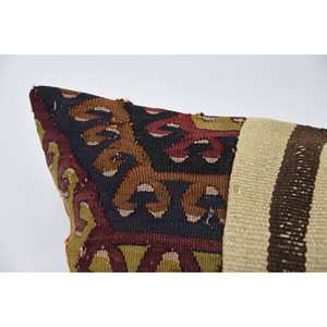 Beige 18x18 Wool Woven Kilim Patchwork <b>Pillow</b> Eco Friendly Non-Slip Luxury Fluffy Rectangle Decorative Accent Vintage Pattern - Product Image 2