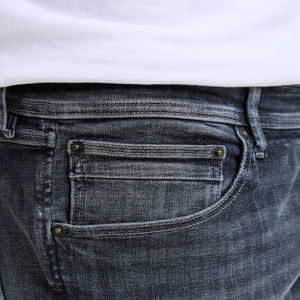 Jeans en denim pour homme, coupe slim, pantalon droit, style streetwear délavé, denim extensible de haute qualité, logo personnalisé, denim empilé, OEM - Product Image 3