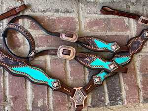Qualité supérieure Turquoise Cheval Headstall Poitrine Collier Floral Outillage et Curving Tack Set au meilleur prix - Product Image 3