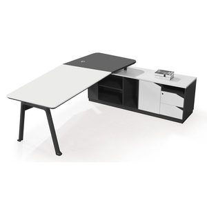 Escritorio Ejecutivo Carolina Blanco-Antracita 2.2x1.80x0.75m Muebles de Oficina Diseño Contemporáneo Minimalista para Uso en Edificios de Oficinas - Product Image 1