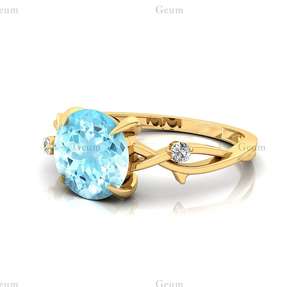 แหวนเพชรแท้และแหวนพลอยสีทอง14K สำหรับเดือนมีนาคมพลอยเทียมดีไซน์หรูหราเครื่องประดับชั้นดีของขวัญสำหรับภรรยา - Product Image 5