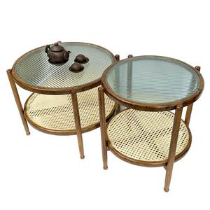 Oak Wood Double <b>Sofa</b> <b>Table</b> with High-End Glass Top Modern Japanese Style Nesting Furniture for Living Room-TT68245 - Product Image 5