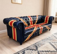 Sofá Chesterfield Premium de 3 Plazas con Tapicería de Cuero Genuino Moderno, Estructura de Madera, Detalles Refinados, Cómodo y Elegante para el Hogar