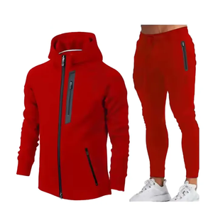 2024 entrenamiento personalizado Jogging cómodo cremallera sudaderas con capucha trajes conjunto de dos piezas chándales para hombres - Product Image 1