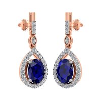 Elegantes Pendientes de Oro Sólido de 14K con Zafiro Natural y Diamante de 2 Quilates, Corte Ovalado, Blancos, de Lujo, para Mujer, Modernos, OEM, ODM, Joyería Fina