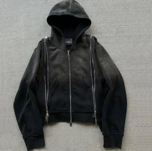 Fabricant de pantalons de survêtement évasés en coton 100% personnalisés et sweat à capuche surdimensionné Distressed Vintage Sun Faded Zip up Acid Wash Hoodies Men - Product Image 6