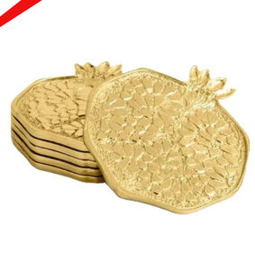 Posavasos de aluminio con diseño martillado, acabado dorado y forma de granada, estilo moderno, para el hogar. - Product Image 1