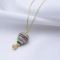 Collier avec pendentif en argent sterling 925 fait main en Turquie, design montgolfière arc-en-ciel CZ, vente en gros