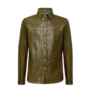 Vente en gros sur mesure Chemise à manches longues en cuir pour hommes de qualité supérieure Chemises en cuir de crocodile boutonnées à manches unies - Product Image 1