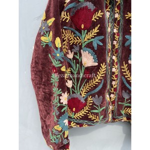 Luxury Unisex Cotton Velvet Jacket with Hand Embroidery Uzbek Suzani Style Autumn Boho Casual <b>Coat</b> for Women Knitted Processing - Product Image 3