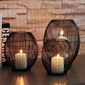 Metal Candlestick Outdoor Candle Black Candle Holders Cage Candle Holder Tealight Oval Iron - Product Image 3