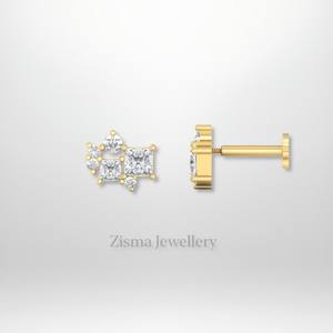 ต่างหูเพชรทรงกลุ่มแบบเจ้าหญิงสำหรับผู้หญิง ระดับพรีเมียม ทองคำแท้ 14K ทรงบริลเลียนต์คัท สีเหลือง/ขาว  รับรองโดย IGI ขายส่ง - Product Image 4