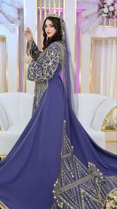 2025 @ Robe caftan violet clair pour femmes traditionnelles algériennes avec perles de verre en cristal embellies, Dabka, perles, travail de la pierre - Product Image 3