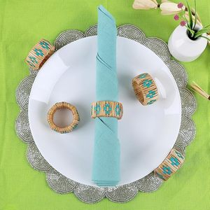 Elegantes servilleteros para bodas, fiestas, diseño exclusivo de bastón de plástico tejido, agrega elegancia a su mesa de comedor, papel de madera hecho - Product Image 5