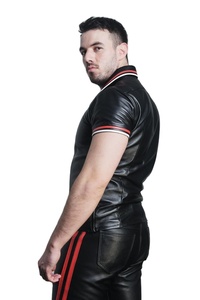 Customized High Quality Durable Moisture Wicking Short Sleeve Skinny Fit Leather for Shirt for Men Summer Solid Front Finished - Product Image 3