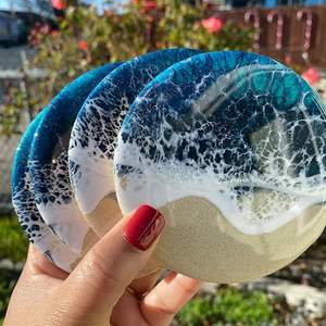 Ensemble de 4 sous-verres en bois de résine, design moderne multi-formes poli, écologique, personnalisé, bar, cuisine, maison, anniversaire - Product Image 4