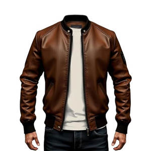 Chaqueta de bombardero de cuero PU personalizada con cuello levantado y forro grueso estilo High Street y logotipo frontal-Disponible con OEM/ODM - Product Image 1