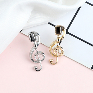 Music Note Microphone Plated Zinc Alloy Brooches Gold <strong>Silver</strong> Color Pins Special Badge Student Musician Backpack for - Product Image 1