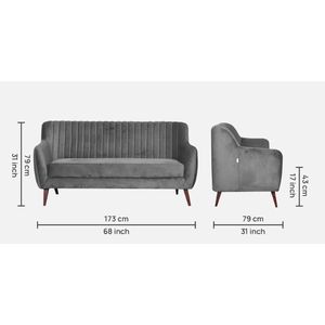 โซฟากำมะหยี่สีเทา3-Seater elza สำหรับตกแต่งห้องนั่งเล่น - Product Image 2